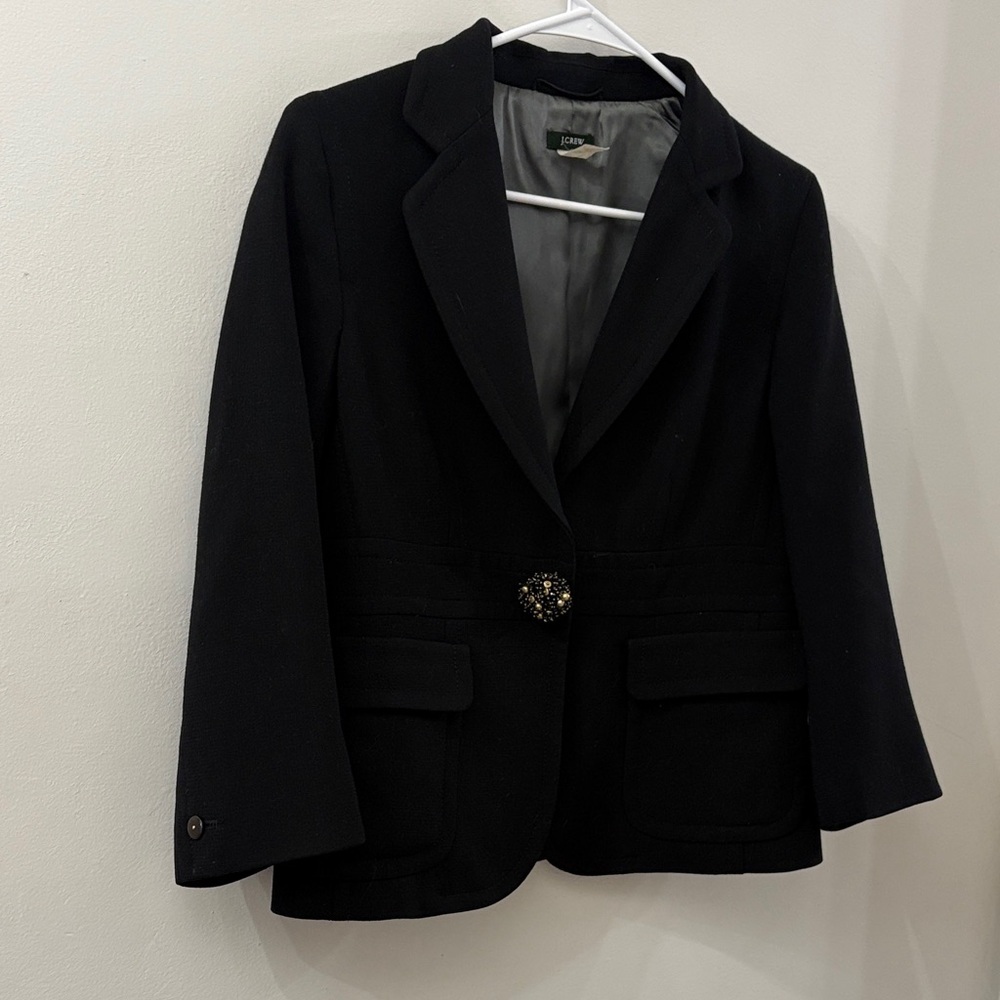 J. Crew Black Women's Blazer with Embellished beaded Button- size 10 - wool
